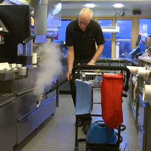 Cleaning equipment and specific advice for dealing with dirty kitchen ovens, in heavy-use, commercial environments