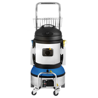 a heavy duty vacuum steam cleaning machine, which dislodges and eleiminates contaminants from shelving in kitchens