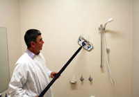 Clean all bathroom surfaces, with high powered dry steam vapour cleaning equipment